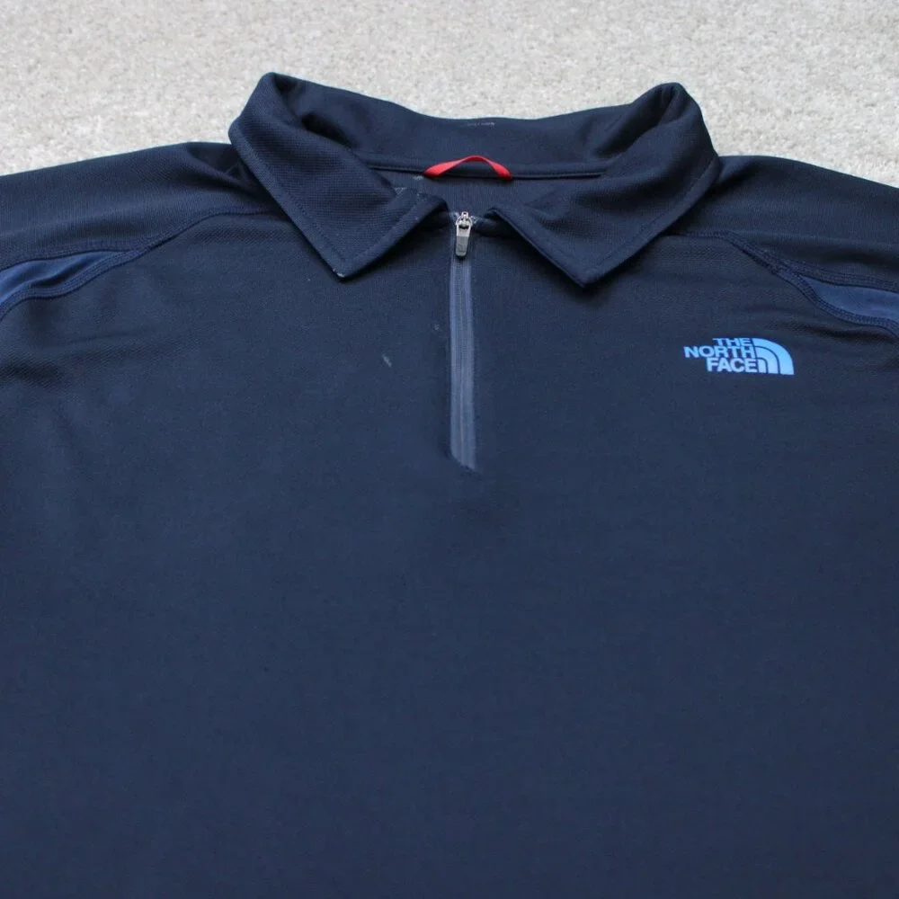 The‎ North Face Polo Shirt Mens Large Blue 1/2 Zip FlashDry Poly S/S Pullover